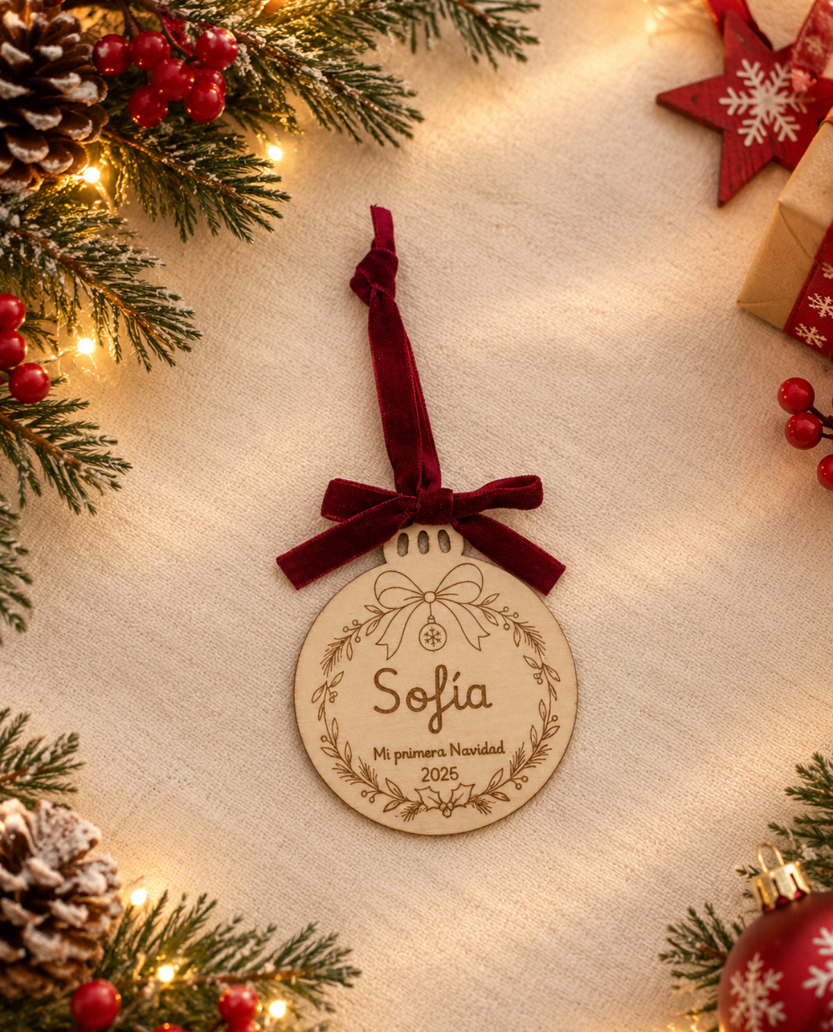 Adorno navideño personalizado de madera